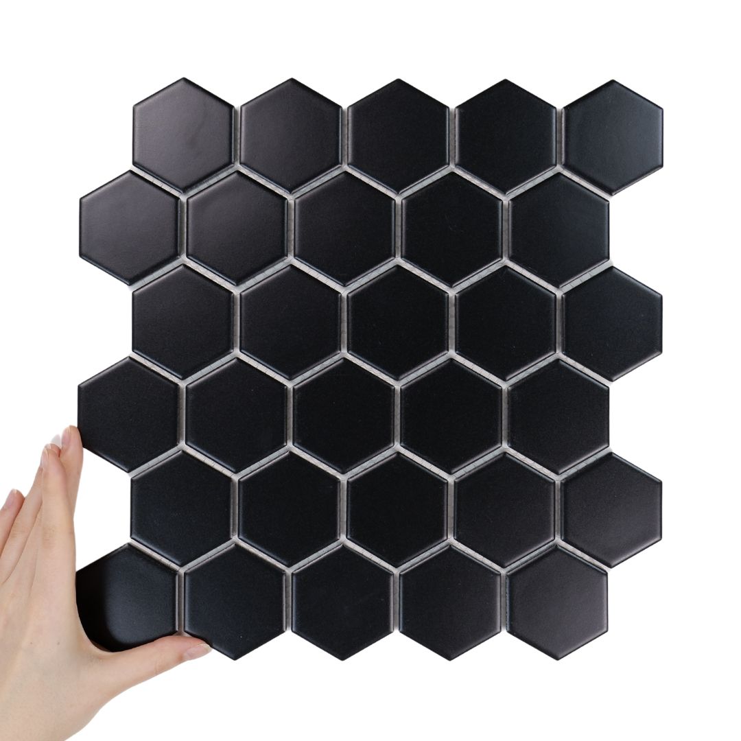 Csempe Hexagon Nagy Fekete Matt